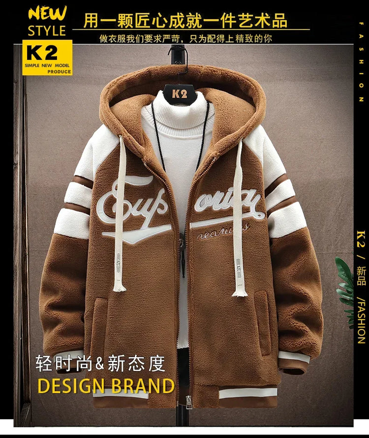 2023 Men's Hooded Jackets Japan Fashion Streetwear Harajuku Coats Men Autumn Winter Men Clothing Wool Jackets Embroidery Jacket