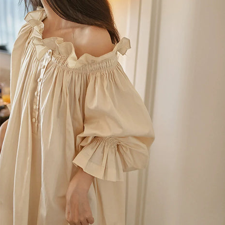 Camicia da notte lunga in cotone stile retrò, pigiama sexy da donna, vestaglia da mattina in stile principessa, loungewear.