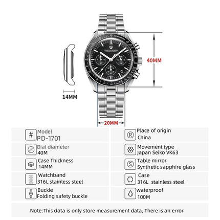 PAGANI DESIGN PD1701 Orologi da uomo di lusso in oro Orologi da polso al quarzo Cronografo VK63 Orologio da uomo AR Orologio con specchio in zaffiro Regali