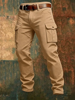 Spring and Autumn Large Pocket Loose Work Pants Men's Outdoor Sports Slow Running Tactical Pants Elastic Waist Casual Work Pants