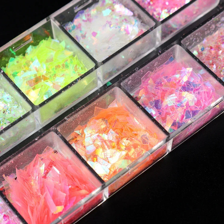 12 Grids Aurora Chameleon Nail Glitter Flakes Irregular Crystal Glass Sequins Powder Shiny Mermaid Paillette Nail Art Decoration 2026