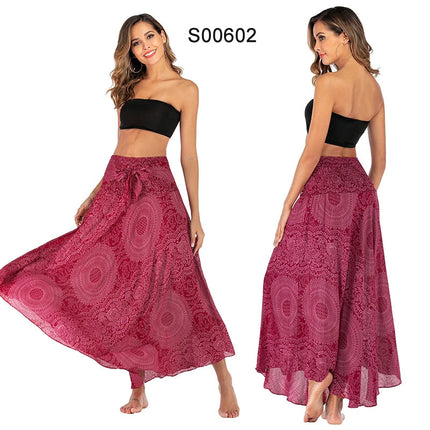 Boho Gonne Donna Rayon Beach Abito lungo Estate Bohemian Jupe Longue Femme Elastico in vita Stampa Fasciatura floreale Halter Hippie platinumshop