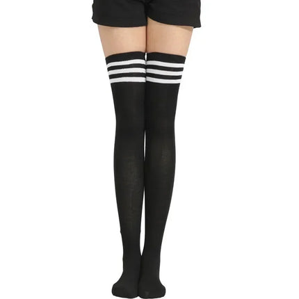 Moda ragazze carine coscia alta nero bianco a righe sopra il ginocchio calzini lunghi scaldamuscoli Lolita calze gotiche per donne sexy