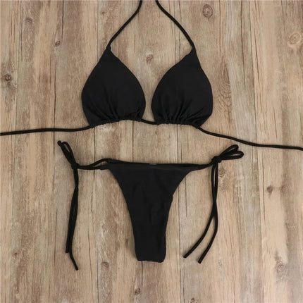 Costume da bagno stile spiaggia per donna Costume da bagno sexy con scollo all'americana Perizoma solido Bikini femminile Costume da bagno Bikini Mujer Lingerie PlatiNum