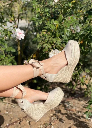 Corina brand esparto wedges espadrilles with natural jute wedge in natural beige PlatiNum
