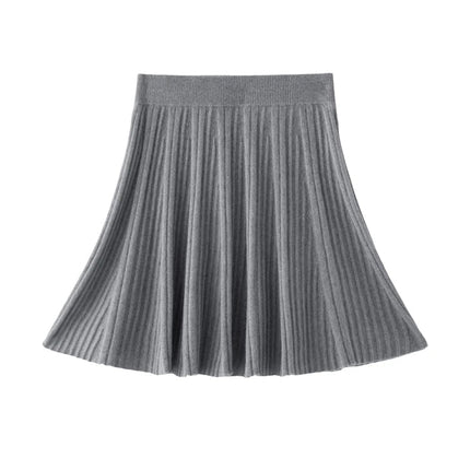 Luxury Women's 100% Cashmere Pleated Short Skirt Spring Autumn Winter Wear Lady's Preppy Style Pleated Skirt Cashmere Knitted C PlatiNum