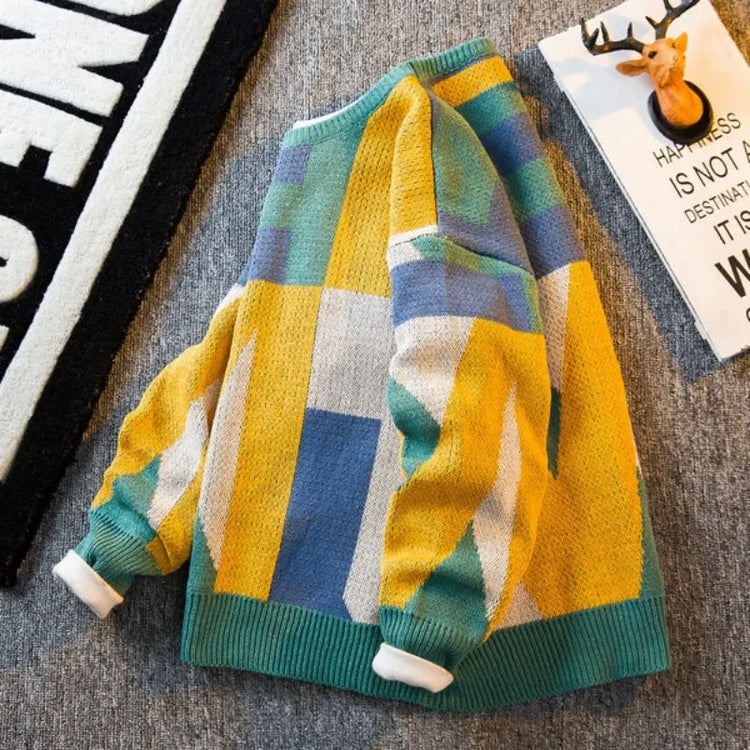 Graphic Crewneck Knitted Sweaters for Men Round Collar Man Clothes Brown Pullovers Cheap Order Spring Autumn T Shirt Baggy Tops