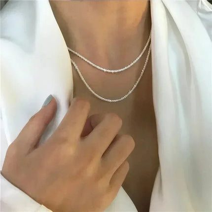 Popular Silver Colour Sparkling Clavicle Chain Choker Necklace Collar For Women Fine Jewelry Wedding Party Birthday Gifts 2023 PlatiNum
