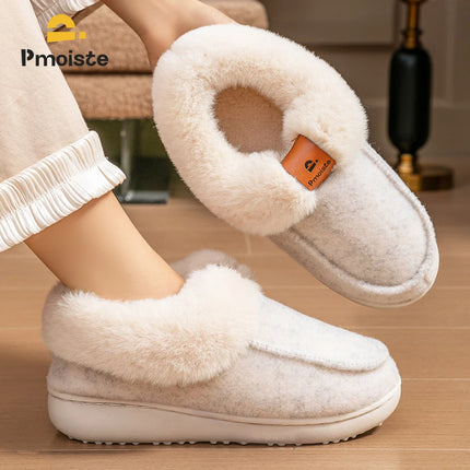 Platform Slippers Women Wedge Memory Foam  TPR Non Slip Sole Warm Fuzzy Winter Durable Bedroom Shoes Cozy Comfort