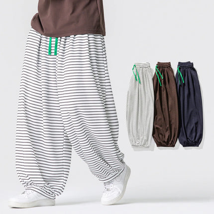 Pantaloni con elastico in vita da uomo Pantaloni a gamba larga con strisce marroni da uomo Pantaloni jogger oversize comodi e traspiranti Streetwear Plus Size5XL