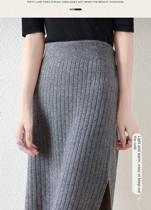 100% Wool Drawstring Skirt For Women's Autumn Winter Solid Color Slim Fit Elastic UltraShort Mini Waist Knitted Skirt PlatiNum