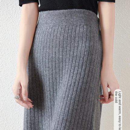 100% Wool Drawstring Skirt For Women's Autumn Winter Solid Color Slim Fit Elastic UltraShort Mini Waist Knitted Skirt PlatiNum