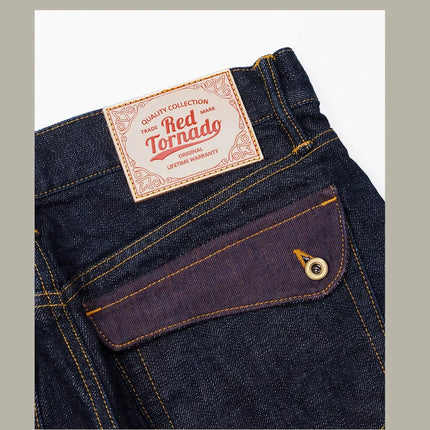 Red Tornado Retro Heavy 18oz Raw Selvedge Denim Pants Sanforized Button Fly High Waist Flap Pocket Carpenter Style Jeans