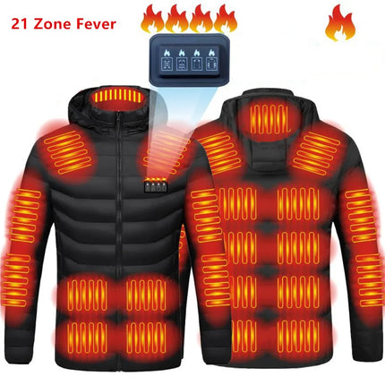 New Men'S Winter Four Control 21 Zone Intelligent Heating And Warming Fashionable And Casual Hooded Cotton Coat (No Power Bank)