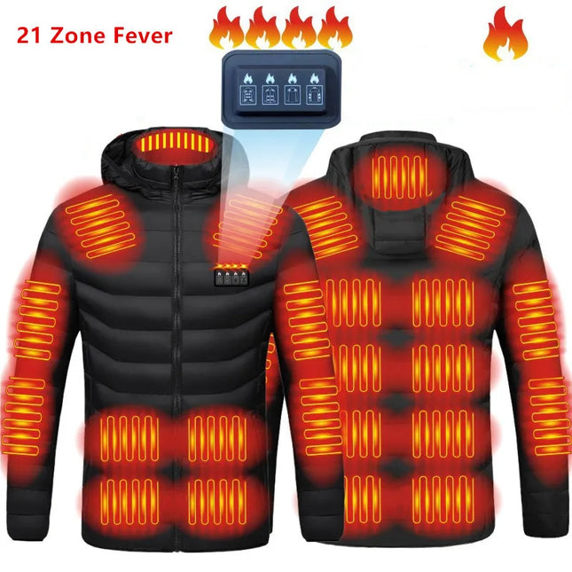New Men'S Winter Four Control 21 Zone Intelligent Heating And Warming Fashionable And Casual Hooded Cotton Coat (No Power Bank)