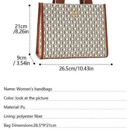 CHCH Fashion Monogram Print High Quality Metal Logo Casual Light Luxury Brand Designer 2025 New Women's Handbag bolsos mujer PlatiNum