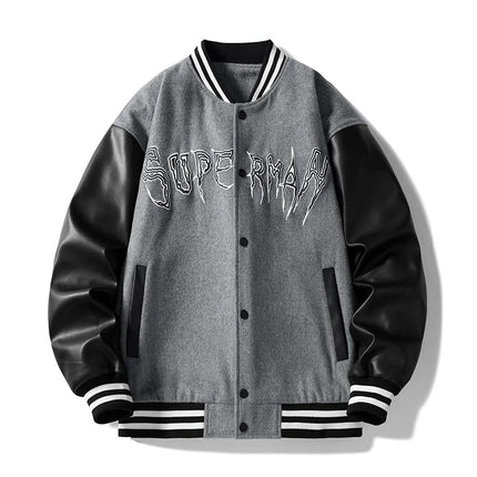 Men Varsity Baseball Bomber Jacket Hip Hop Harajuku Bone Letter Patchwork Leather Jackets Streetwear Women Unisex College Coats