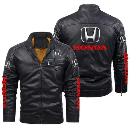 Men's Vintage Warm Leather Jacket Honda Motorcycle Racing Zipper Windbreaker Top Outdoor Fashion Winter 4
