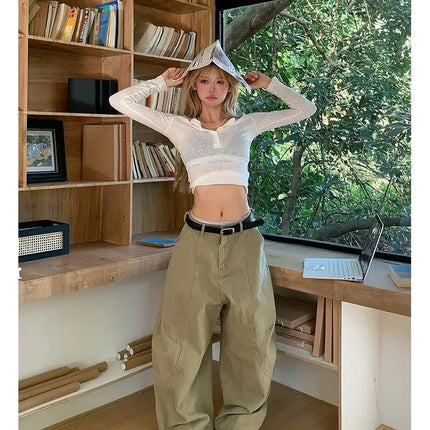 HOUZHOU Y2K Vintage Wash Donna Cargo Jeans Harajuku Scimitar Gamba larga Pantaloni in denim retrò americani Pantaloni larghi Gyaru Streetwear