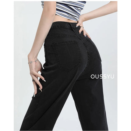 Nuova estate morbida Lyocell Jeans donna blu kaki bianco vita alta dritto sottile gamba larga pantaloni in denim Y2k abbigliamento femminile allentato 2XL
