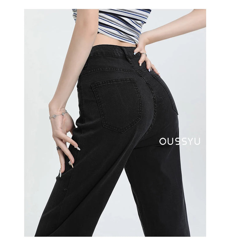 Nuova estate morbida Lyocell Jeans donna blu kaki bianco vita alta dritto sottile gamba larga pantaloni in denim Y2k abbigliamento femminile allentato 2XL