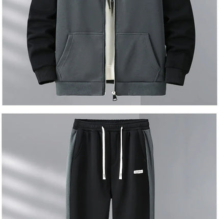 Big size thick hoodie set for men autumn winter casual plus size cardigan jacket hooded two-piece set 170kg 11xl suits for men