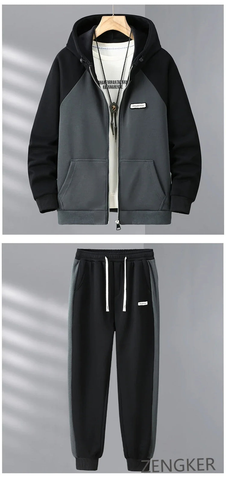 Big size thick hoodie set for men autumn winter casual plus size cardigan jacket hooded two-piece set 170kg 11xl suits for men