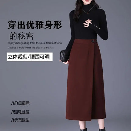 Women's Woolen Autumn and Winter New Style Elegant One-piece Unique and Stylish Straight Tube Slit Hugging Skirt PlatiNum