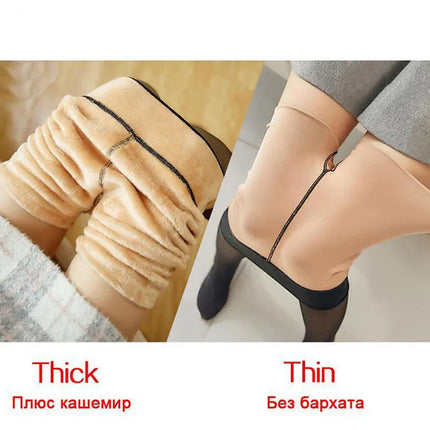 Leggings Termici in Pile Sexy Trasparenti Senza Cuciture a Vita Alta per Donna Calze Elastiche Calde Invernali