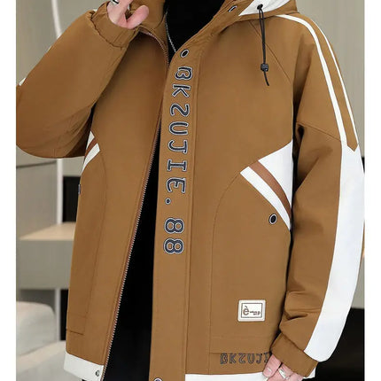 Fashion Autumn Winter Men's Hooded Fleece Jackets Youth High Streetwear Casual Plush Liner Coats Windproof Padded Tops Clothing