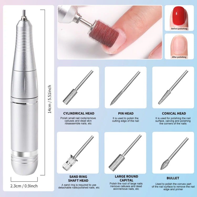 LIMEGIRL Portable Electric Nail Drill File 45000 RPM Rechargeable Electric Nail File Machine Kit for Acrylic Gel Nails Polishing Removing