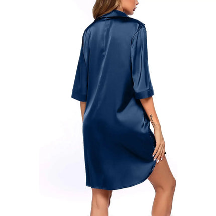 Camicia da Notte Elegante in Raso per Donna, Abito con Bottoni e Colletto, Tessuto Traspirante, Texture Liscia e Affascinante