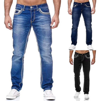 Straight Jeans Men Washed no hole Jean Spring Summer Boyfriend Jeans Streetwear Loose Cacual Designer Long Denim Pants Trousers PlatiNum