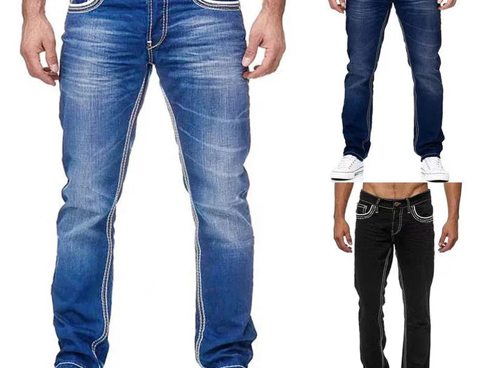 Straight Jeans Men Washed no hole Jean Spring Summer Boyfriend Jeans Streetwear Loose Cacual Designer Long Denim Pants Trousers PlatiNum