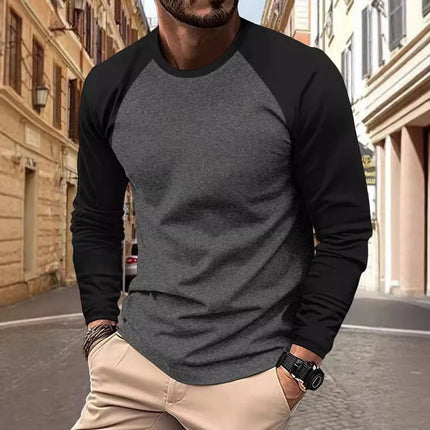 Men's T-shirts Long Sleeve O-neck Pactwork Casual Raglan Sleeves Color Matching for Men New Spring Autumn Tees Men Clothing Top PlatiNum
