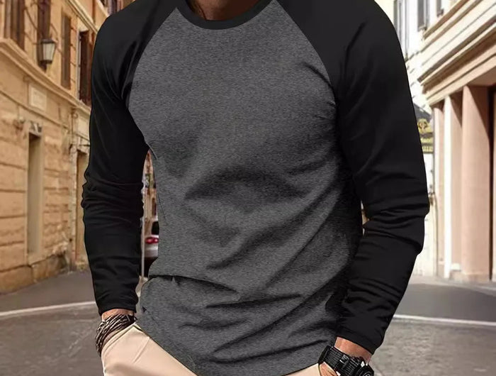 Men's T-shirts Long Sleeve O-neck Pactwork Casual Raglan Sleeves Color Matching for Men New Spring Autumn Tees Men Clothing Top PlatiNum