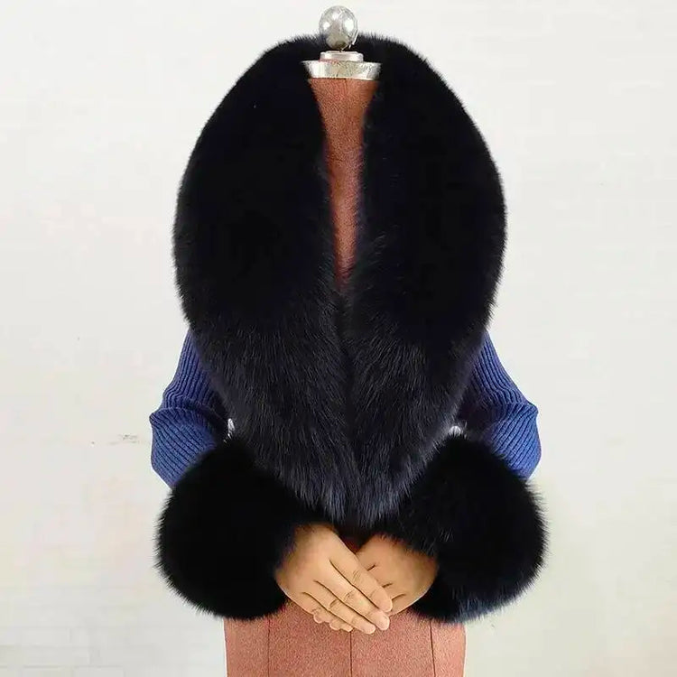 Real Fur Collar And Cuffs Set Winter Coat Accessories Women Fluffy Large Fur Shawl Neak Warm Fox Fur Scarf Furry Scarves Female