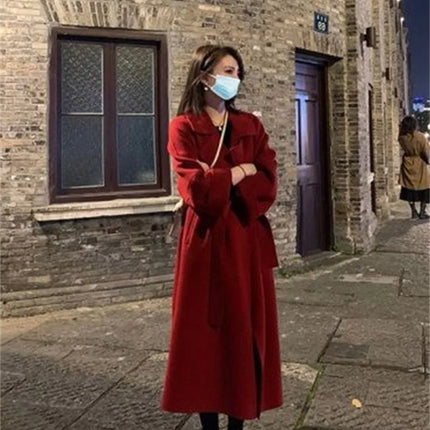 Double-sided Cashmere Big Collar Women's Coat 100% Pure Wool Reversible Woolen Coat High-End Fashion Loose Women's Wear 2026