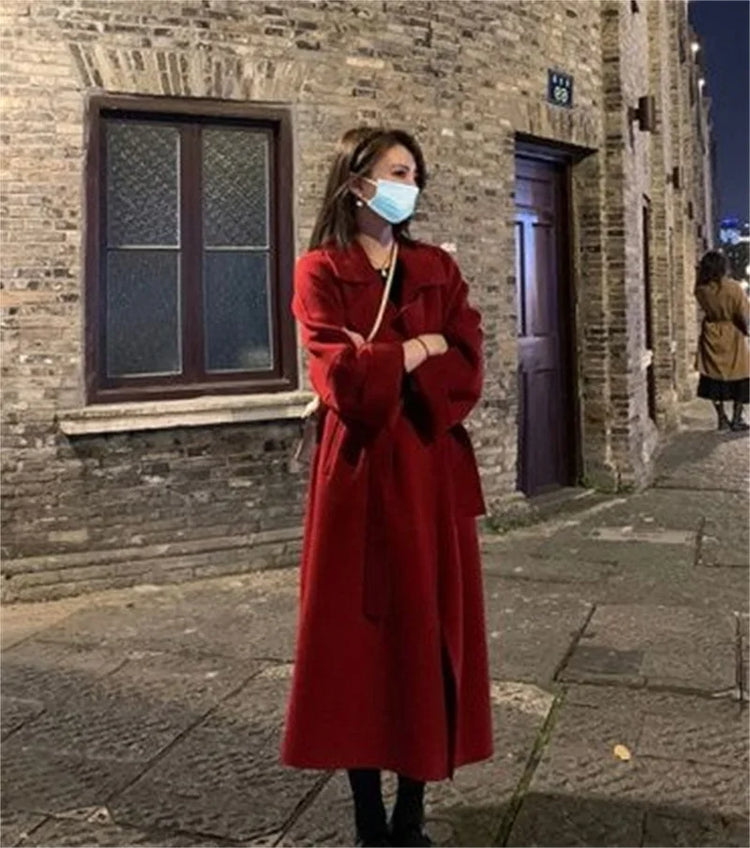 Double-sided Cashmere Big Collar Women's Coat 100% Pure Wool Reversible Woolen Coat High-End Fashion Loose Women's Wear 2026