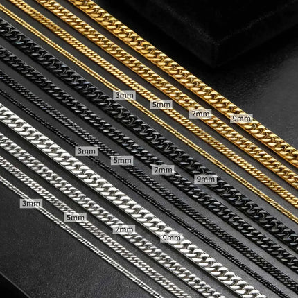 Chunky Miami Cuban Chain Necklaces for Men Women,Silver Color Stainless Steel Metal Chain Collar,Basic Classic Jewelry Gift PlatiNum
