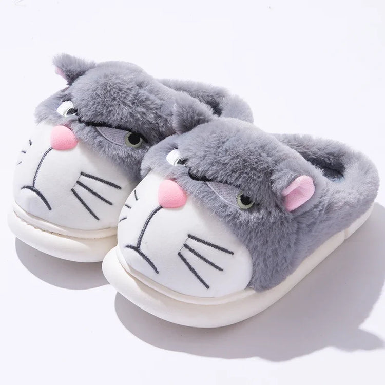 Fluffy Slippers Women Cute Cartoon Winter Plush Home Shoes Girls Casual Large Size Flats