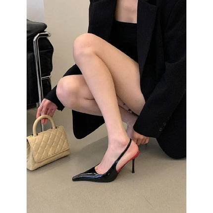 Eilyken Spring Fashion Sexy Thin Heels Pointed Toe Pumps Women Mule Shoes Elegant Patent Leather Banquet Striptease Sandals PlatiNum