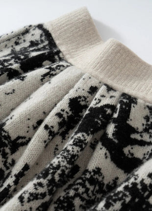 New 100% Pure Cashmere Half Skirt Women's Autumn Winter Mid-calf Knitted Full Skirt A-line High Waist Dress Retro Chinese Style PlatiNum