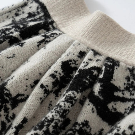 New 100% Pure Cashmere Half Skirt Women's Autumn Winter Mid-calf Knitted Full Skirt A-line High Waist Dress Retro Chinese Style PlatiNum