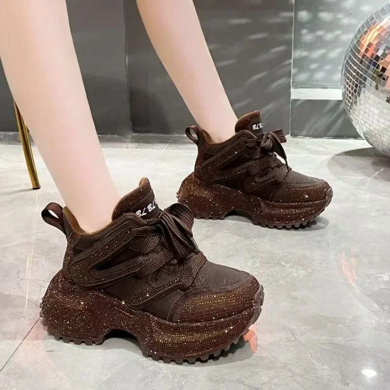 7.5cm Height Increase Autumn and Winter Thick Soled Women's Sports Shoes 2026 New Casual Walking Sneakers Ladies' Dad Shoes