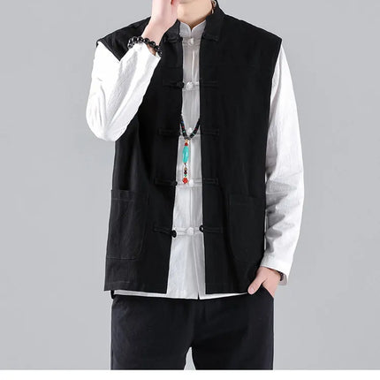 Canotte da uomo senza maniche in cotone stile cinese, gilet casual vintage, gilet estivi traspiranti, magliette larghe da uomo, abito Tang