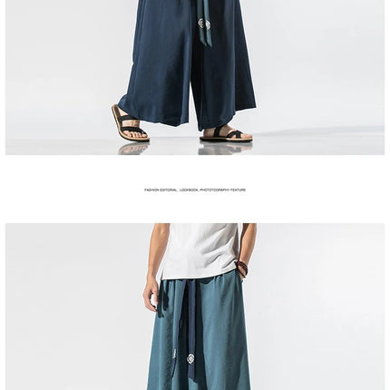 Pantaloni Larghi da Uomo Stile Kimono Giapponese 2026, Joggers Retrò, Pantaloni Larghi in Lino Stile Yukata, Pantaloni Robe Nepal con Cavallo Ampio