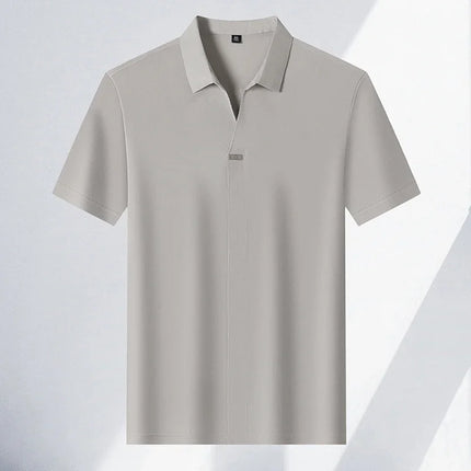 2025 New men's casual and fashionable solid color short-sleeved polo shirt comfortable and versatile summer T-shirt