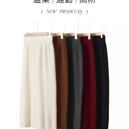 Autumn Winter Knitted Woolen High Waist Slim Fit Half-length Skirt Women's Mid-length Wrap Bodycon Skirt Elegant Commute Style PlatiNum