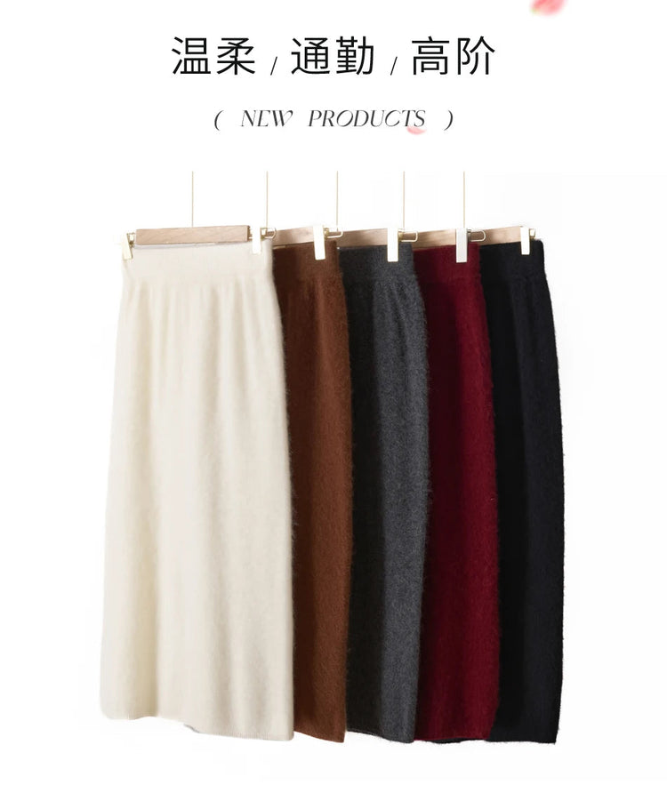 Autumn Winter Knitted Woolen High Waist Slim Fit Half-length Skirt Women's Mid-length Wrap Bodycon Skirt Elegant Commute Style PlatiNum